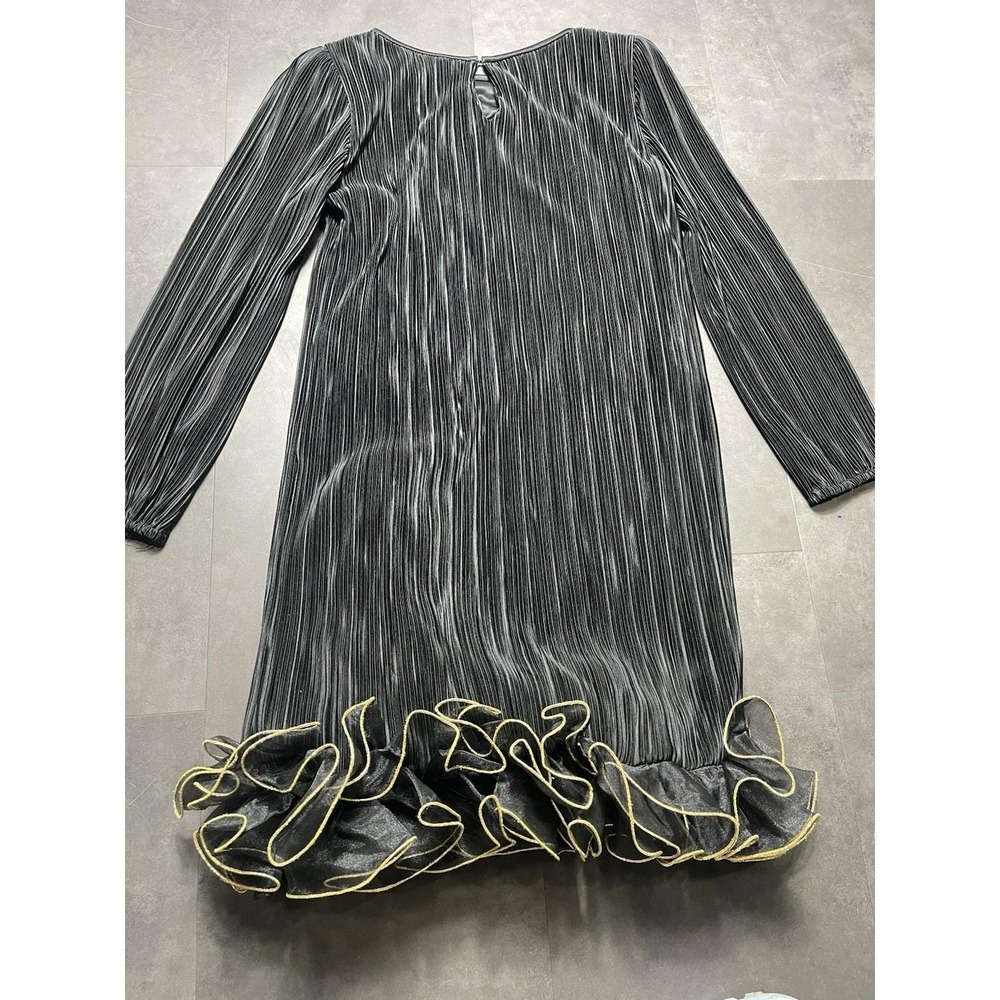 Vtg 80's After Dark Size 9-10 Dress Fringe Ruffle Black And Gold Gatsby F-141 - Picture 5 of 7